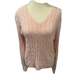 CHAPS Women's Cable Knit Long Sleeve Cotton Pink Sweater Size M
